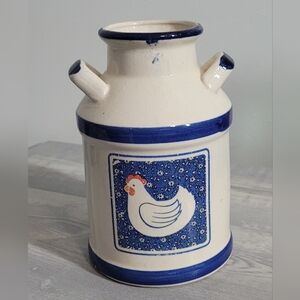Farmhouse Chicken Ceramic Milk Can/Utensil Holder Vintage